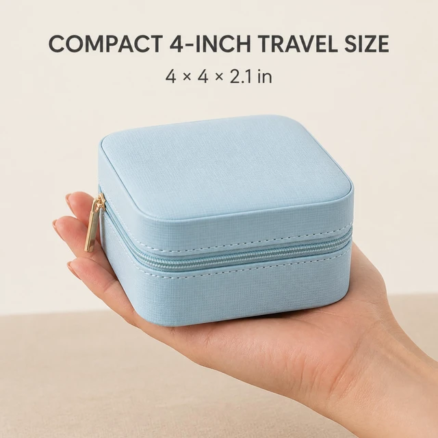 Alt view image 4 of 6 - VLANDO Small Travel Jewelry Box Organizer Display Case for Rings, Earrings, Necklaces, Gift for Girls Women, Blue