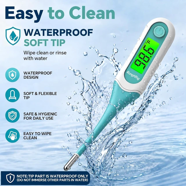 Alt view image 4 of 6 - Digital Oral Thermometer with Soft Flexible Tip, 8-Second Fast Reading, 3-Color Backlight Fever Alarm, Waterproof for Adults Kids Oral Rectal Underarm Use, with Storage C