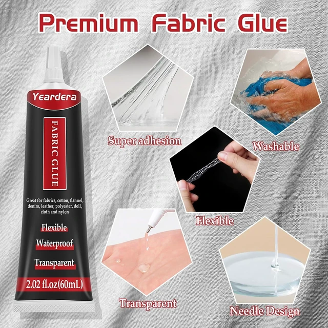 Alt view image 6 of 6 - Permanent Fabric Glue 60ML, Washable Clear Clothing Glue for Rhinestones, Patches, Clothes, Denim, Leather, Polyester, Fabrics, Doll Repair, Flannel, Cotton