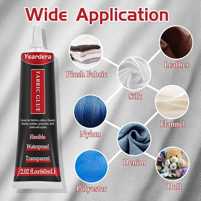 Alt view image 2 of 6 - Permanent Fabric Glue 60ML, Washable Clear Clothing Glue for Rhinestones, Patches, Clothes, Denim, Leather, Polyester, Fabrics, Doll Repair, Flannel, Cotton