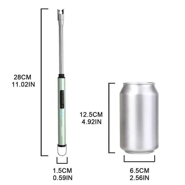 Alt view image 3 of 7 - ARECTECH Electric Arc Lighter Flameless Rechargeable USB Long for Candle Cooking BBQs Fireworks Green