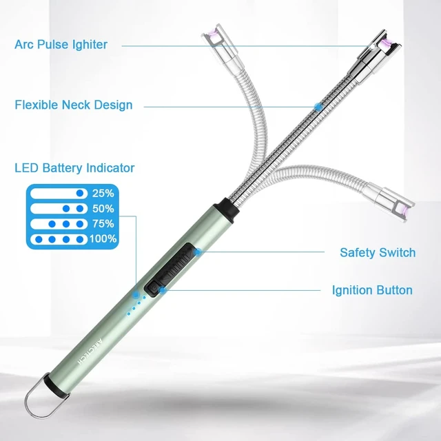Alt view image 4 of 7 - ARECTECH Electric Arc Lighter Flameless Rechargeable USB Long for Candle Cooking BBQs Fireworks Green