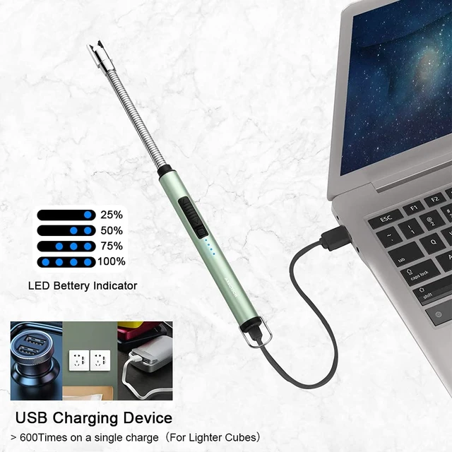 Alt view image 6 of 7 - ARECTECH Electric Arc Lighter Flameless Rechargeable USB Long for Candle Cooking BBQs Fireworks Green