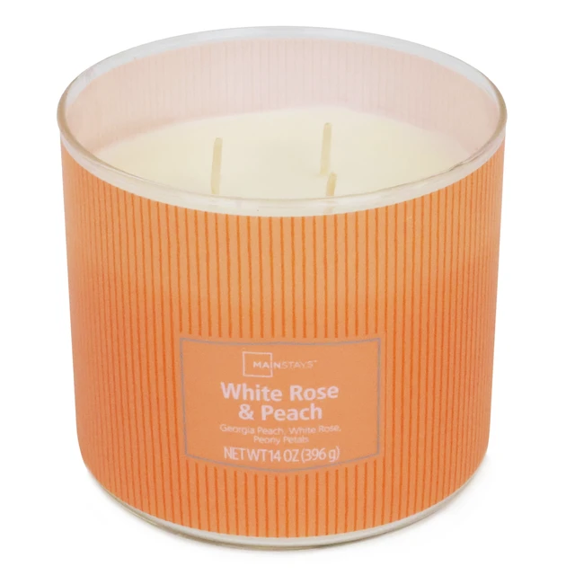 Alt view image 3 of 6 - Mainstays White Rose and Peach 3-Wick Textured Wrap Candle, 14oz