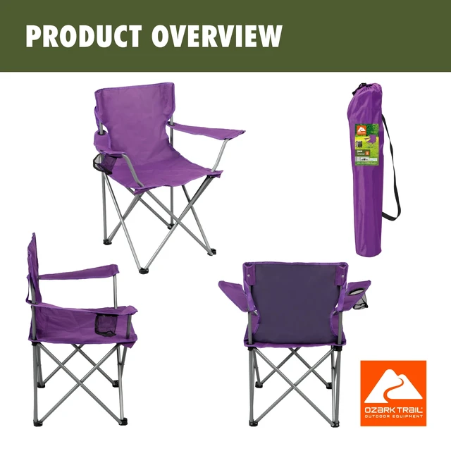 Alt view image 2 of 6 - Ozark Trail Quad Folding Camp Chair with Cup Holder, Purple