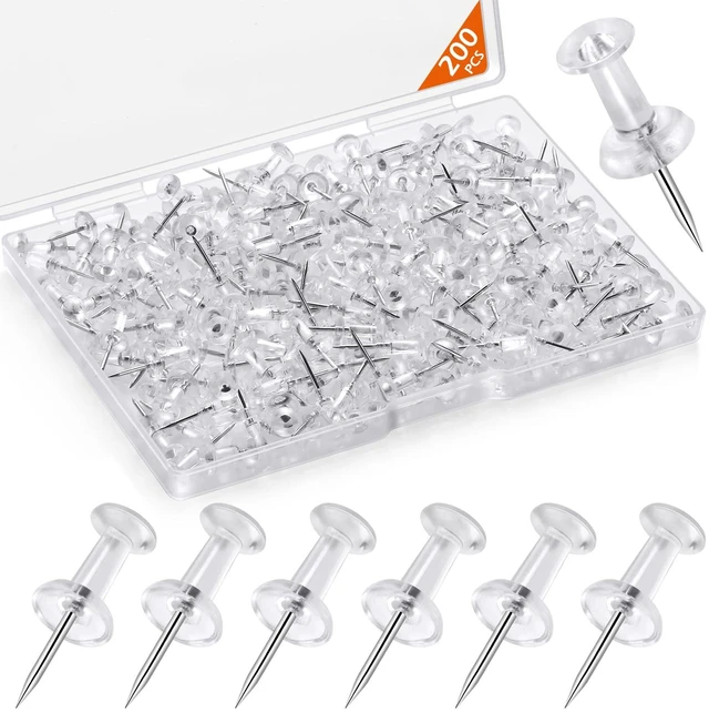 Main image of 200Pcs Clear Plastic Head Push Pins Thumb Tacks with Steel Point for Bulletin Board, Corkboard, Map, Calendar, Photo, Home, Office
