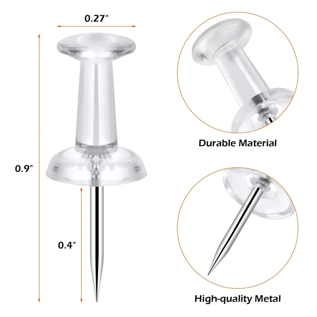 Alt view image 7 of 7 - 200Pcs Clear Plastic Head Push Pins Thumb Tacks with Steel Point for Bulletin Board, Corkboard, Map, Calendar, Photo, Home, Office