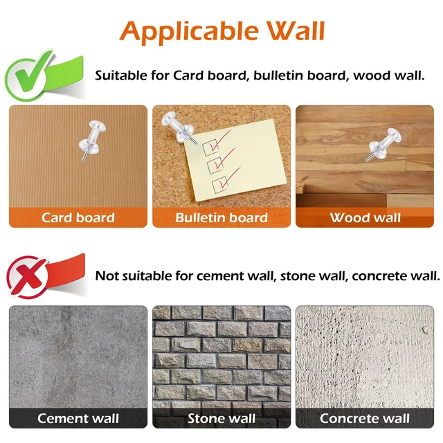 Alt view image 6 of 7 - 200Pcs Clear Plastic Head Push Pins Thumb Tacks with Steel Point for Bulletin Board, Corkboard, Map, Calendar, Photo, Home, Office