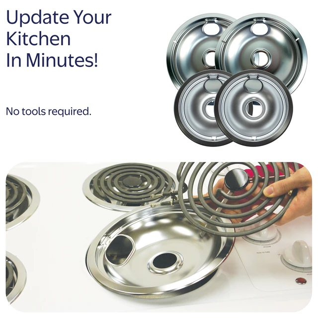 Alt view image 4 of 6 - Mainstays R101C4 Universal Chrome Plated Drip Bowls, 4-Piece Set 2 Large and 2 Small