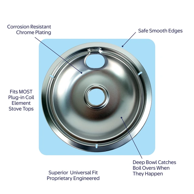 Alt view image 4 of 6 - Mainstays R102C2 Universal Chrome Plated Drip Bowls Set of 2, 1 Small and 1 Large