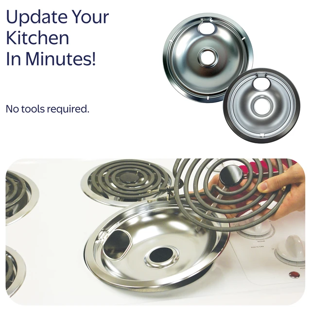 Alt view image 5 of 6 - Mainstays R102C2 Universal Chrome Plated Drip Bowls Set of 2, 1 Small and 1 Large