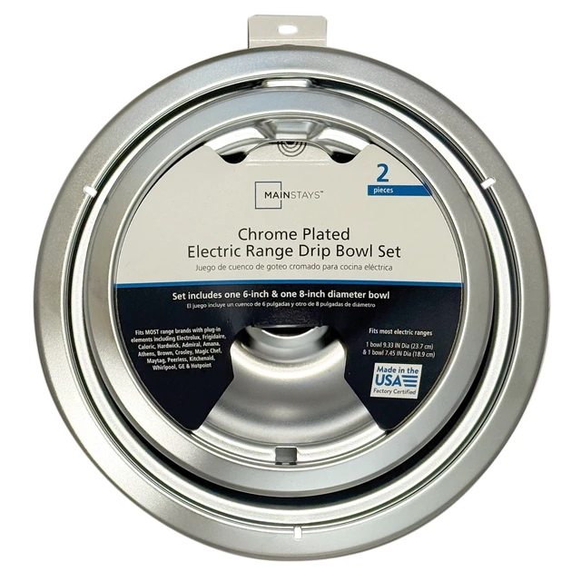 Alt view image 2 of 6 - Mainstays R102C2 Universal Chrome Plated Drip Bowls Set of 2, 1 Small and 1 Large