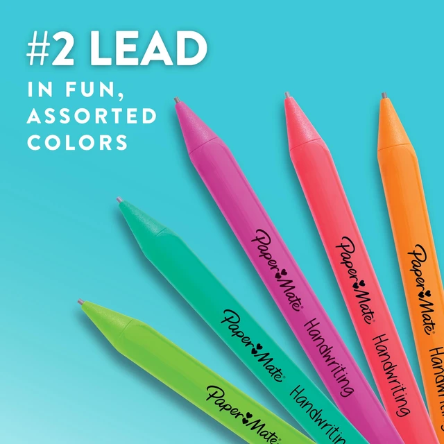 Alt view image 3 of 6 - Paper Mate Handwriting Triangular Mechanical Pencils, 1.3mm, 5 Count, with Lead & Eraser Refills, Fun Barrel Colors