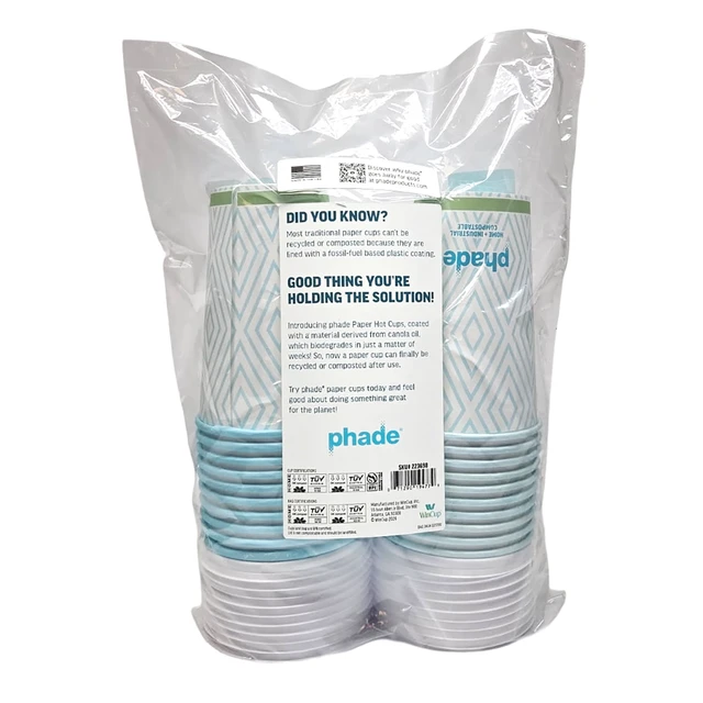 Alt view image 7 of 7 - Phade 16oz Compostable Paper Hot Cups with Lids, 20 Count, Blue Diamond Design