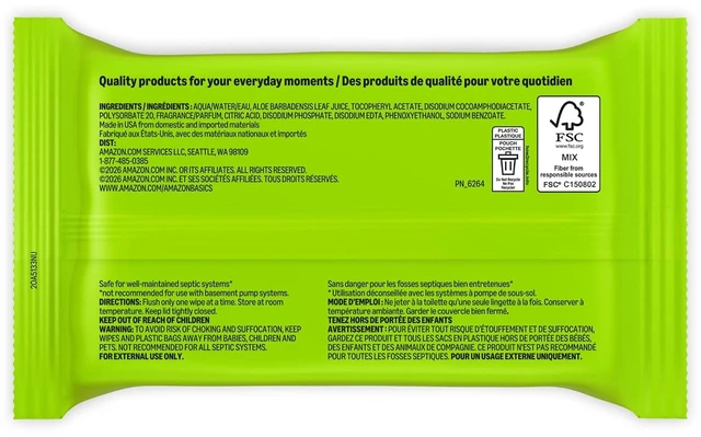 Alt view image 4 of 6 - Amazon Basics Flushable Wipes, Fresh Scent, with Aloe Vera and Vitamin E, Hypoallergenic, 42 Count (Pack of 2)