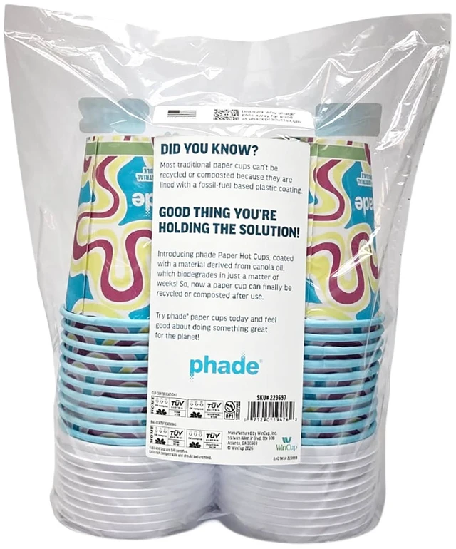 Alt view image 5 of 7 - Phade 12 oz Compostable Paper Hot Cups with Lids, 20 Count, Squiggle Design