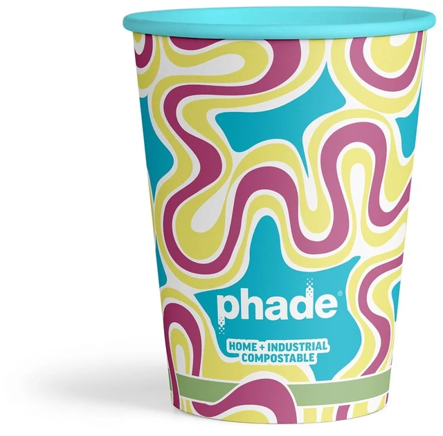 Alt view image 2 of 7 - Phade 12 oz Compostable Paper Hot Cups with Lids, 20 Count, Squiggle Design
