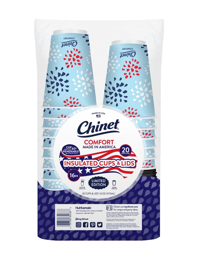 Alt view image 4 of 6 - Chinet Comfort Premium Disposable Paper Hot Cups with Lids, 16 oz, 20 Count, Patriotic