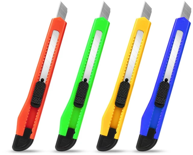 Main image of Htaexpu 4-Pack 3rd Gen Retractable Box Cutter Knife, Utility Knives with Razor Blade Opener, Small Work Knife