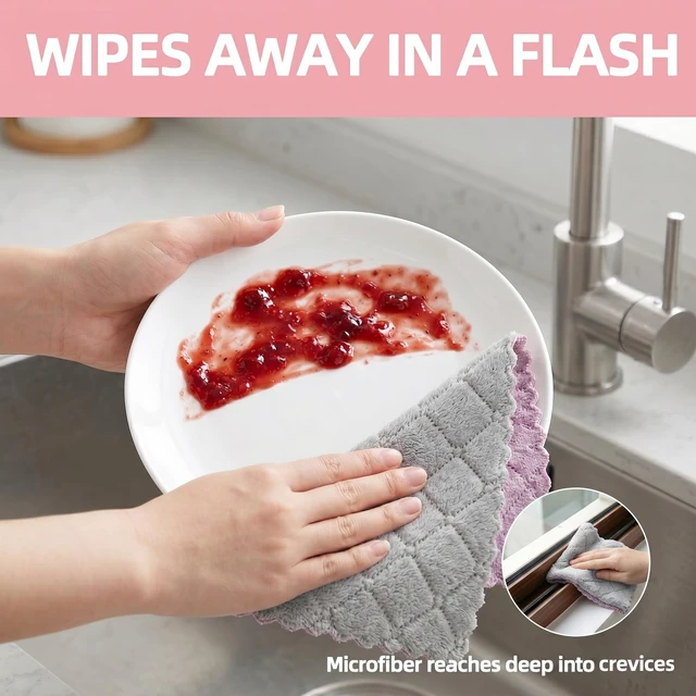 Alt view image 2 of 6 - DSYSC 12 Pack Dish Cloths, Double-Sided Coral Fleece Kitchen Washcloths