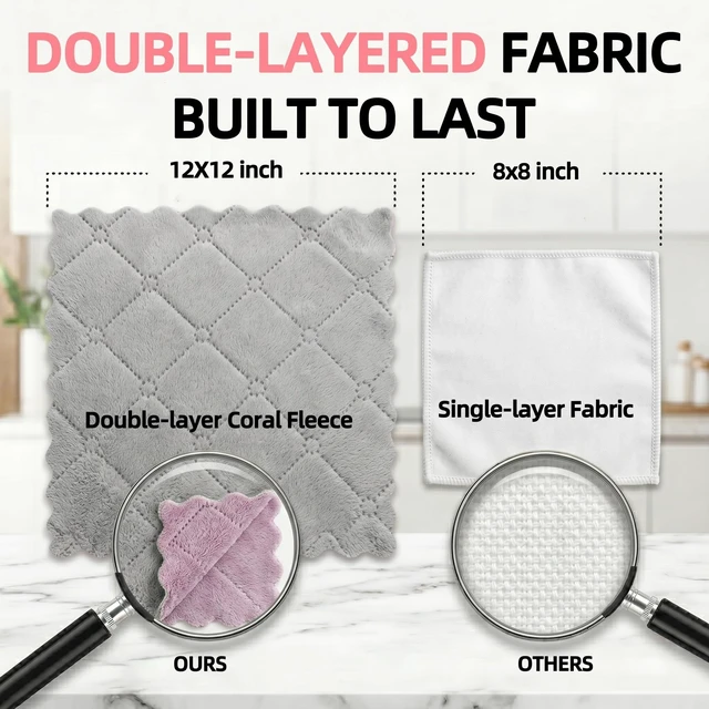Alt view image 3 of 6 - DSYSC 12 Pack Dish Cloths, Double-Sided Coral Fleece Kitchen Washcloths