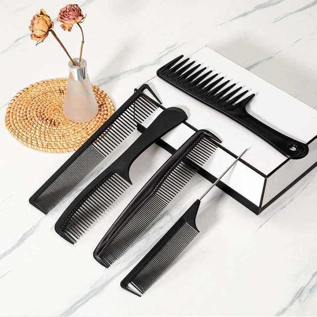 Alt view image 5 of 6 - 5PCS Carbon Fiber Rat Tail Comb Set - Wide & Fine Tooth for Hair Cutting Styling Braiding Parting Teasing (Black)