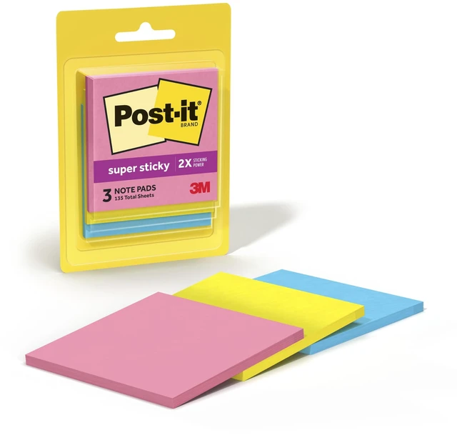 Main image of Post-it Super Sticky Notes 3x3in Neon Fizz 3 Pads 45 Sheets/Pad