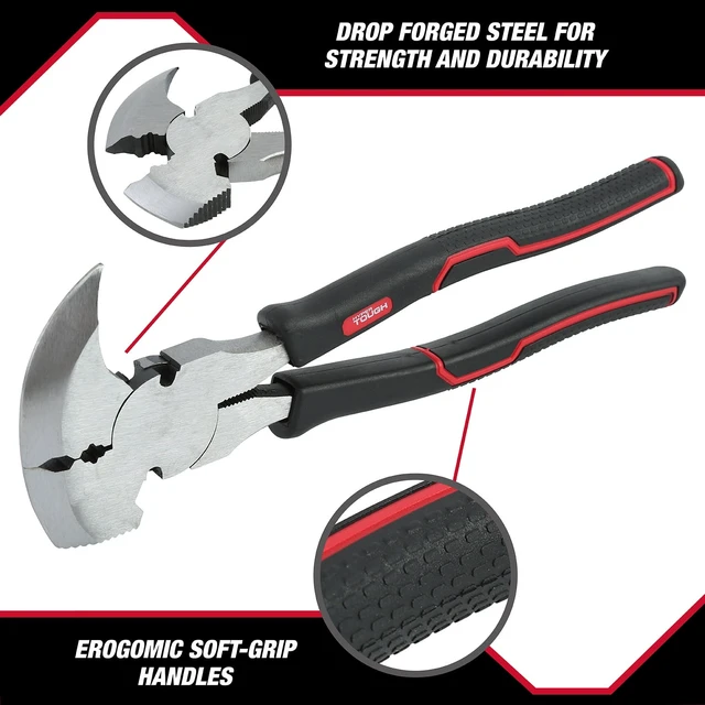 Alt view image 2 of 6 - Hyper Tough 10-inch Demolition and Fencing Pliers with Soft Grip Handles