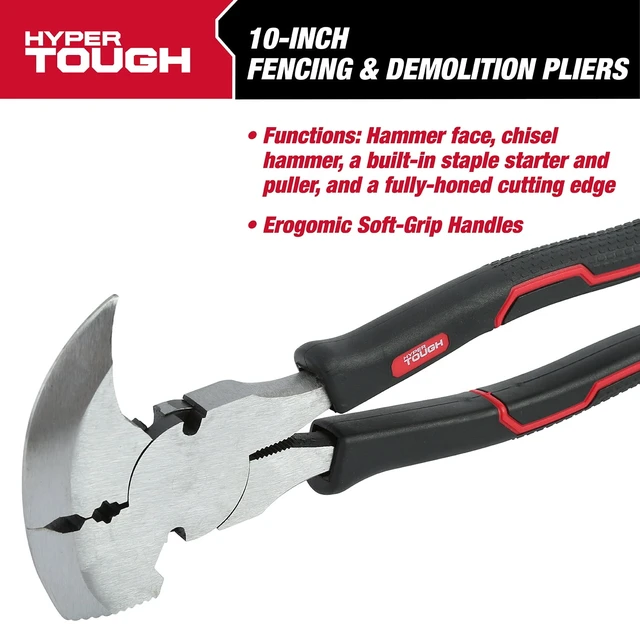 Alt view image 3 of 6 - Hyper Tough 10-inch Demolition and Fencing Pliers with Soft Grip Handles