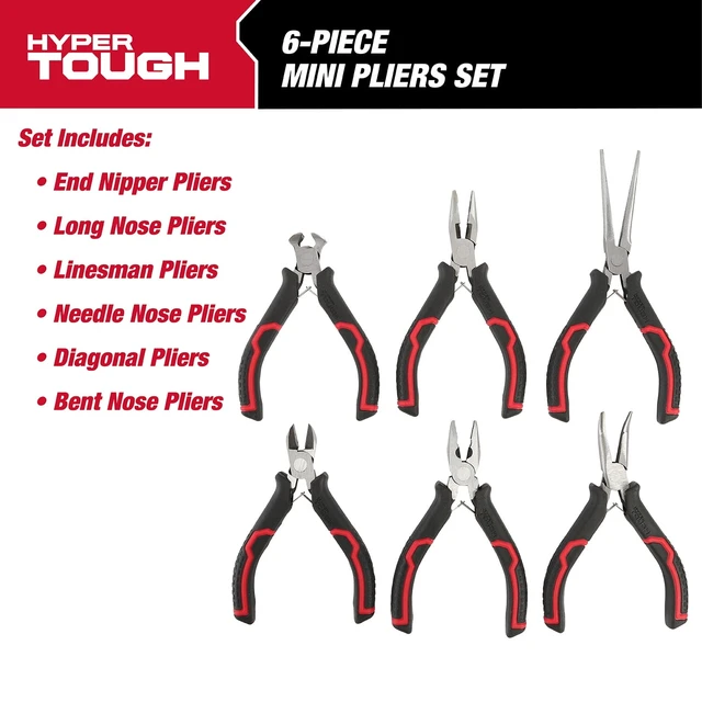 Alt view image 6 of 6 - Hyper Tough 6-Piece Mini Pliers Set with Soft Grip Handles