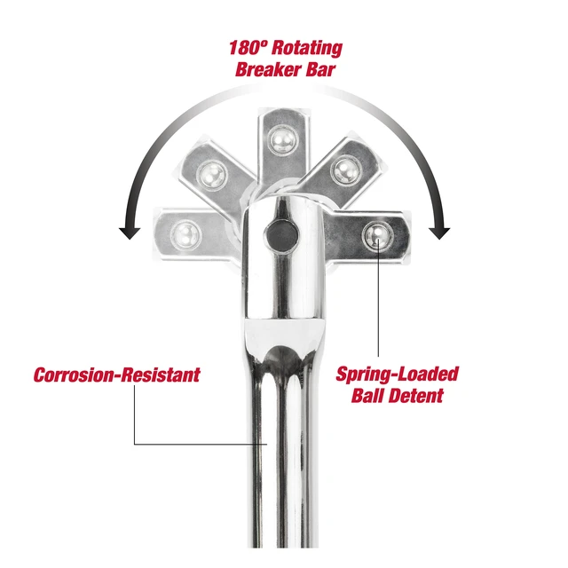 Alt view image 4 of 6 - Hyper Tough 15-Inch 1/2-Inch Rust Resistant Breaker Bar with Rotating Head