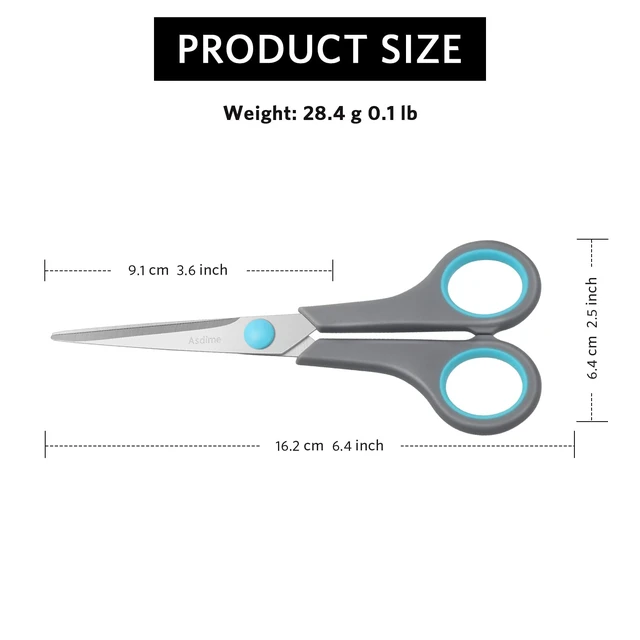 Alt view image 4 of 7 - Asdirne 6.4" Scissors, Stainless Steel Blades, Soft Grip Handle, All Purpose, Blue/Grey for Household, Office and School