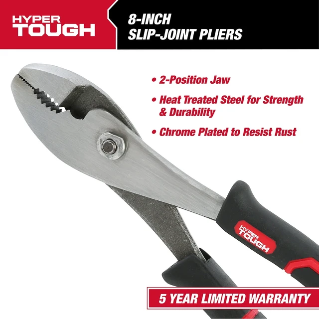 Alt view image 4 of 6 - Hyper Tough 5174V 8-Inch Slip Joint Pliers with Ergonomic Comfort Grips, Black