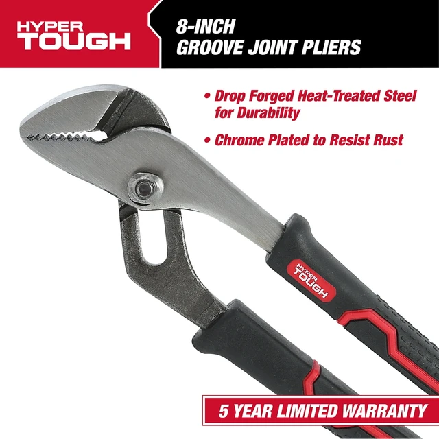 Alt view image 5 of 6 - Hyper Tough 8in Groove Joint Pliers with Comfort Grips, Black, 5368V