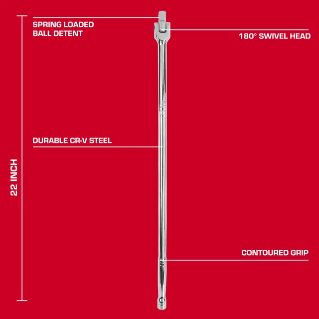 Alt view image 3 of 6 - Hyper Tough 1/2-Inch Drive 22-Inch Breaker Bar with Swivel Head