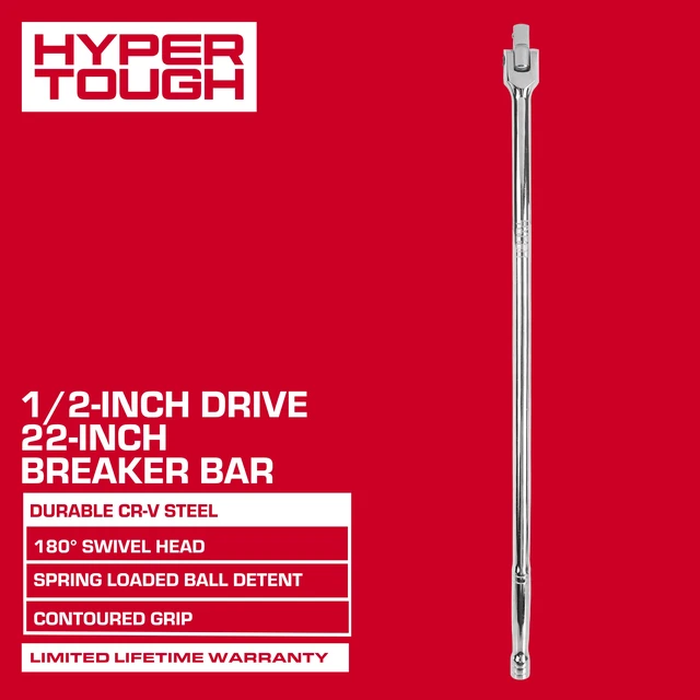 Alt view image 6 of 6 - Hyper Tough 1/2-Inch Drive 22-Inch Breaker Bar with Swivel Head