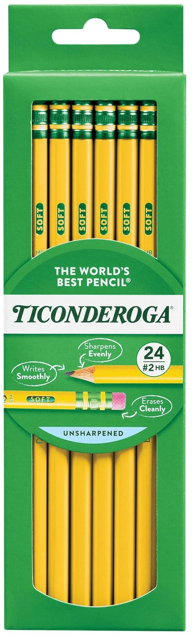 Main image of Ticonderoga Wood-Cased Pencils, Unsharpened, 2 HB Soft, Yellow, 24 Count