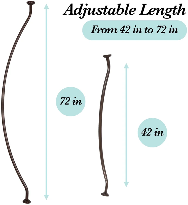 Alt view image 5 of 5 - Bath Bliss Adjustable Curved Wall Mountable Shower Rod, 44" - 72", Bronze