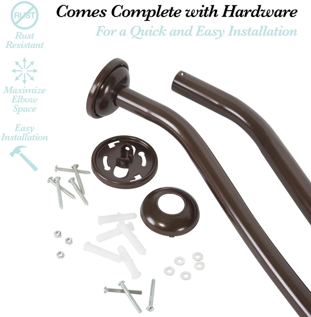 Alt view image 3 of 5 - Bath Bliss Adjustable Curved Wall Mountable Shower Rod, 44" - 72", Bronze