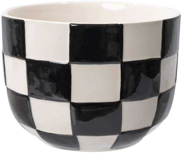 Main image of Mainstays Lennon Round Black Checkered Ceramic Planter