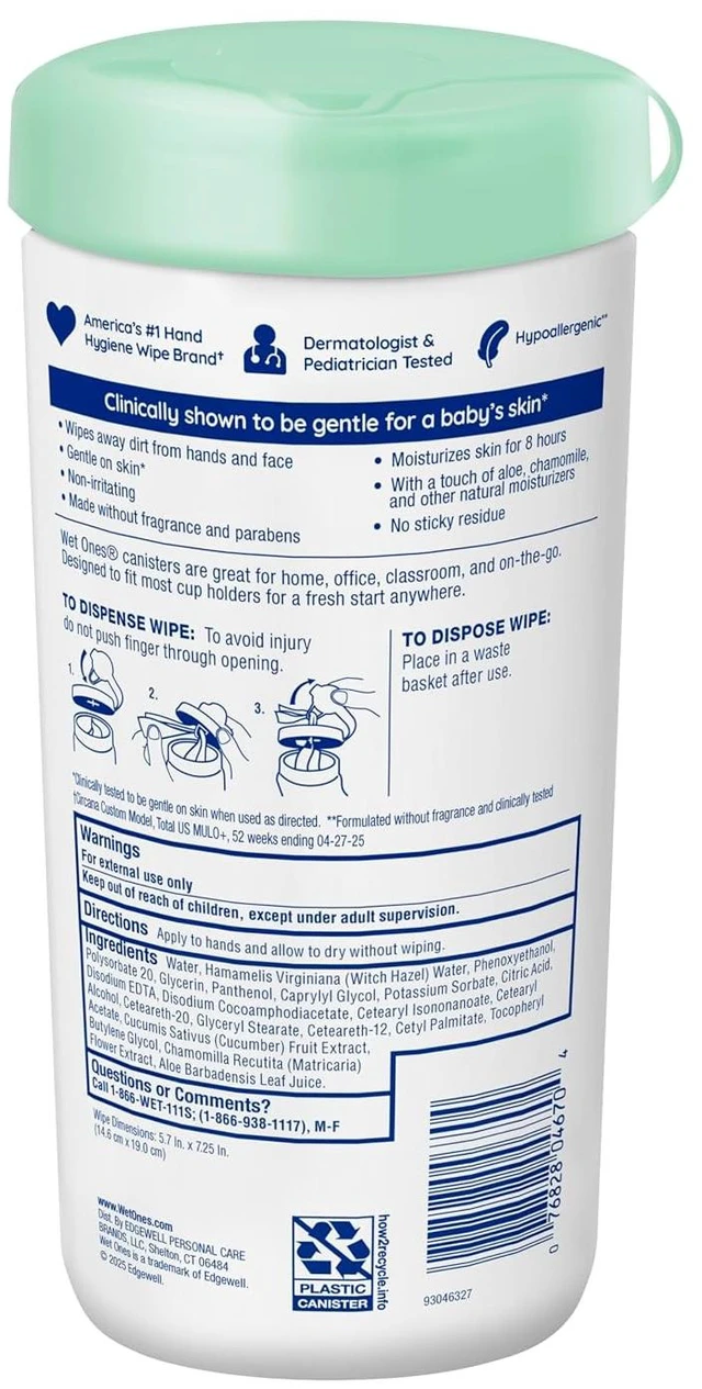 Alt view image 5 of 6 - Wet Ones Hand Wipes Sensitive Skin Unscented 40 Count Canister (1 Pack)
