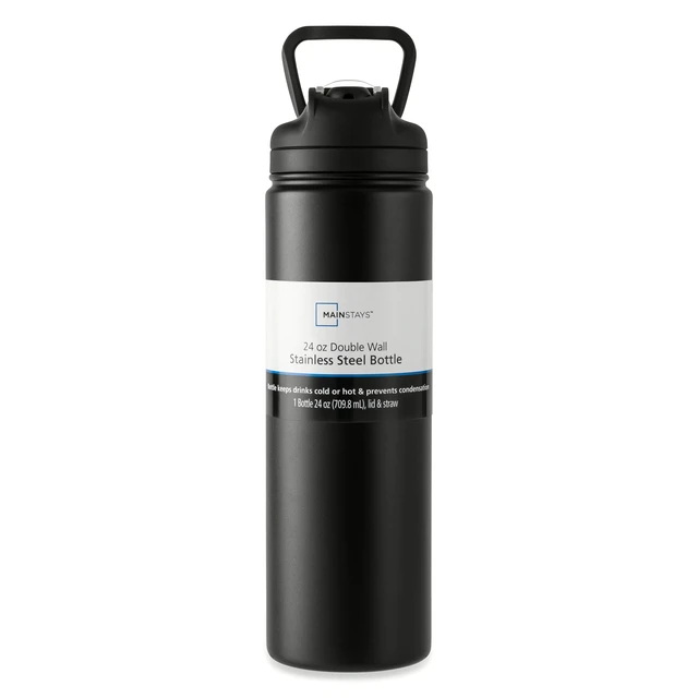 Alt view image 6 of 6 - Mainstays 24oz Stainless Steel Sip Water Bottle, Black