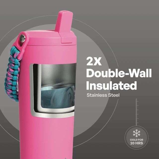 Alt view image 2 of 6 - TAL 24oz Stainless Steel Hudson Paracord Handle Water Bottle, Pink