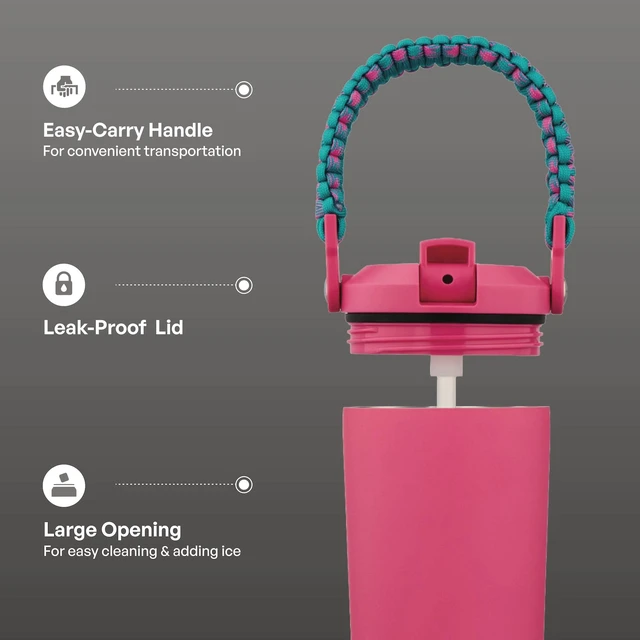 Alt view image 5 of 6 - TAL 24oz Stainless Steel Hudson Paracord Handle Water Bottle, Pink