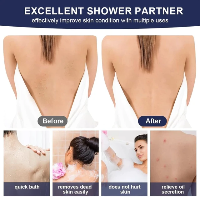 Alt view image 5 of 7 - 34 Inches Double Sided Exfoliating Back Scrubber with Handles, Body Bath Tool for Men & Women (Gray)