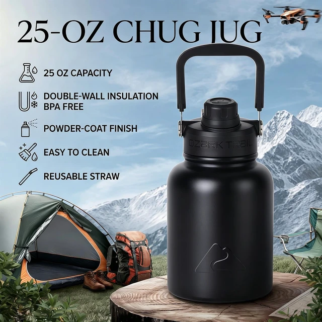 Alt view image 2 of 6 - Ozark Trail 25oz Stainless Steel Insulated Chug Bottle, Black