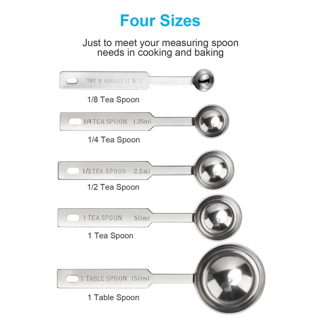 Alt view image 4 of 6 - OstWony 5-Piece Measuring Spoons Set, Includes 1/8, 1/4, 1/2, 1 tsp, 1 tbsp
