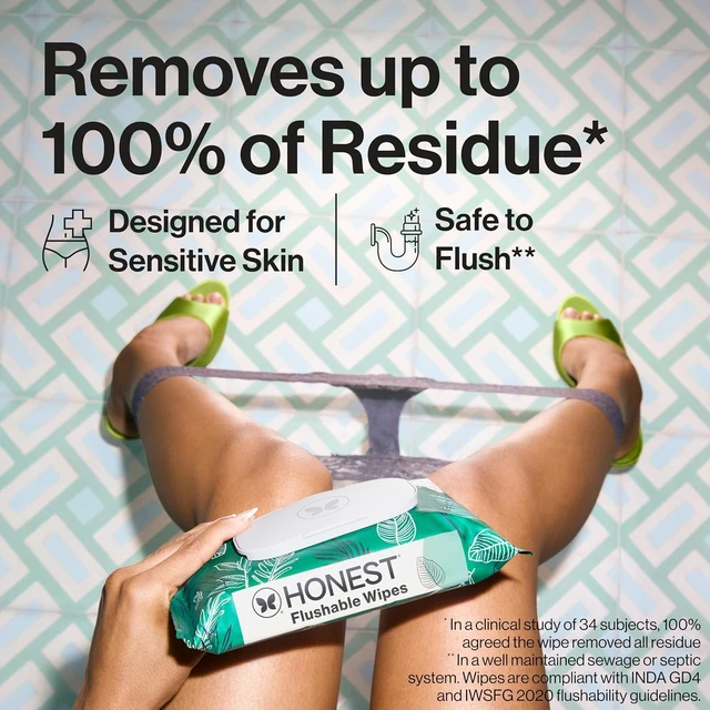 Alt view image 6 of 6 - The Honest Company Flushable Wipes Hypoallergenic Tropical Leaves 42 Count