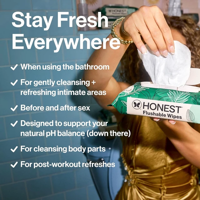 Alt view image 2 of 6 - The Honest Company Flushable Wipes Hypoallergenic Tropical Leaves 42 Count