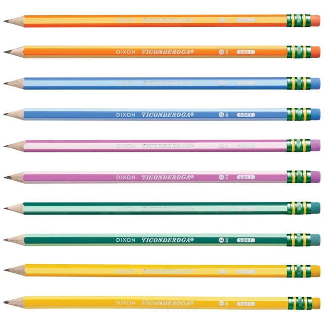Alt view image 5 of 6 - Ticonderoga X13910 Striped Wood-Cased Pencils, 2HB Soft, Pre-Sharpened, 10 Count, Assorted Colors